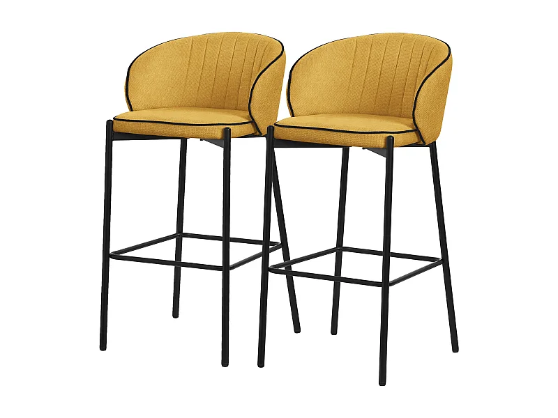 ML-Design Set 2 sgabelli da bar senape, in tessuto, A 76 cm, con schienale e poggiapiedi, sgabello alto imbottito per cucina, sedia da isola o bancone