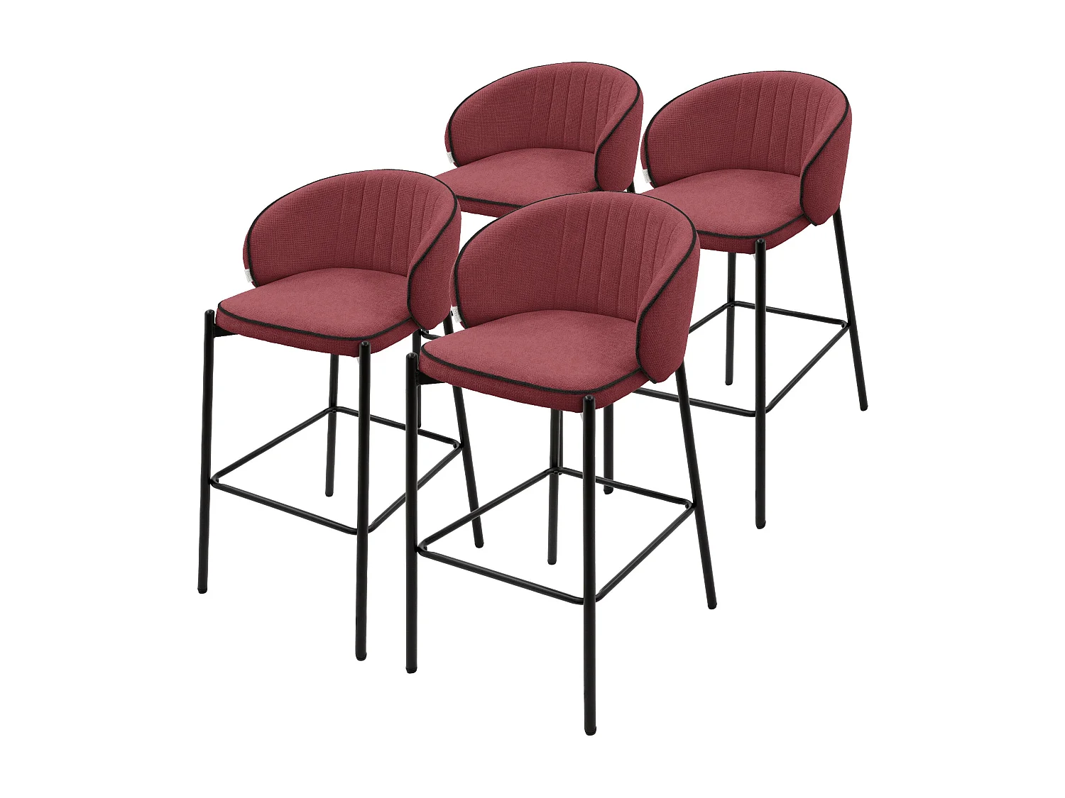 ML-Design 4x Taburetes de bar rojos con tapizado de tela, 76cm altura, sillas con respaldo y reposapíes, estructura metálica sillones para encimera
