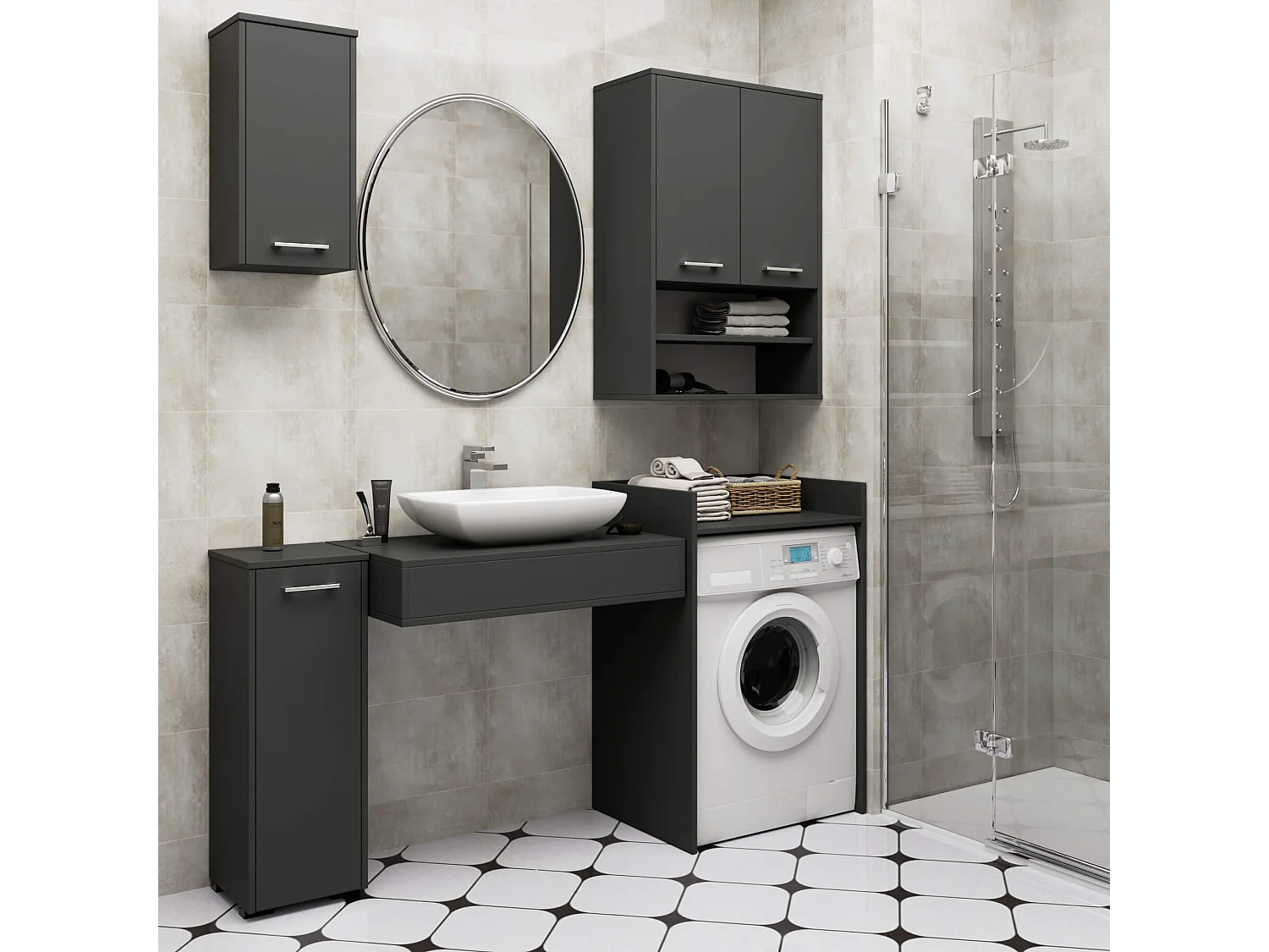 Armário Suspenso FIN 94x64cm Grafite Cinza com 2 Portas e 4 Prateleiras