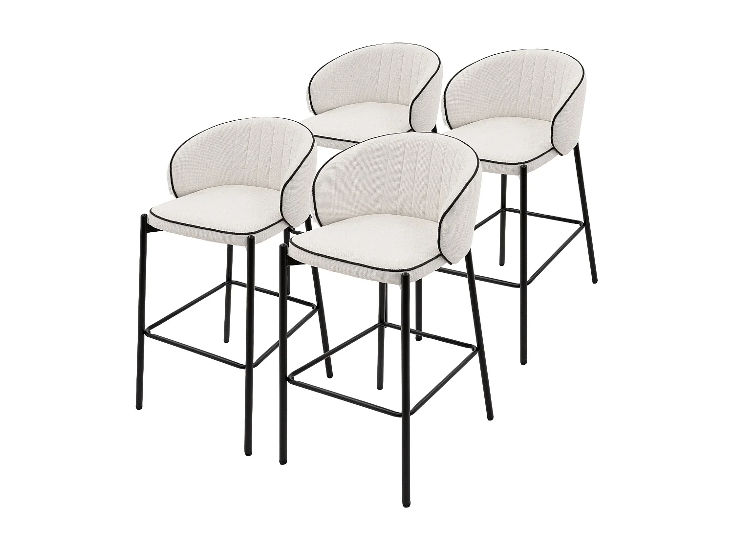 ML-Design 4x Taburetes de bar beige con tapizado de tela, 76cm altura, sillas con respaldo y reposapíes, estructura metálica sillones para encimera