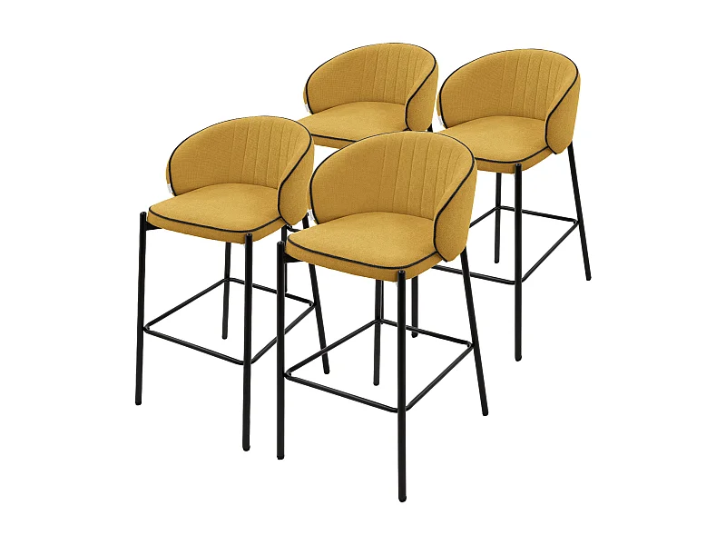 ML-Design Set 4 sgabelli da bar senape, in tessuto, A 76 cm, con schienale e poggiapiedi, sgabello alto imbottito per cucina, sedia da isola o bancone