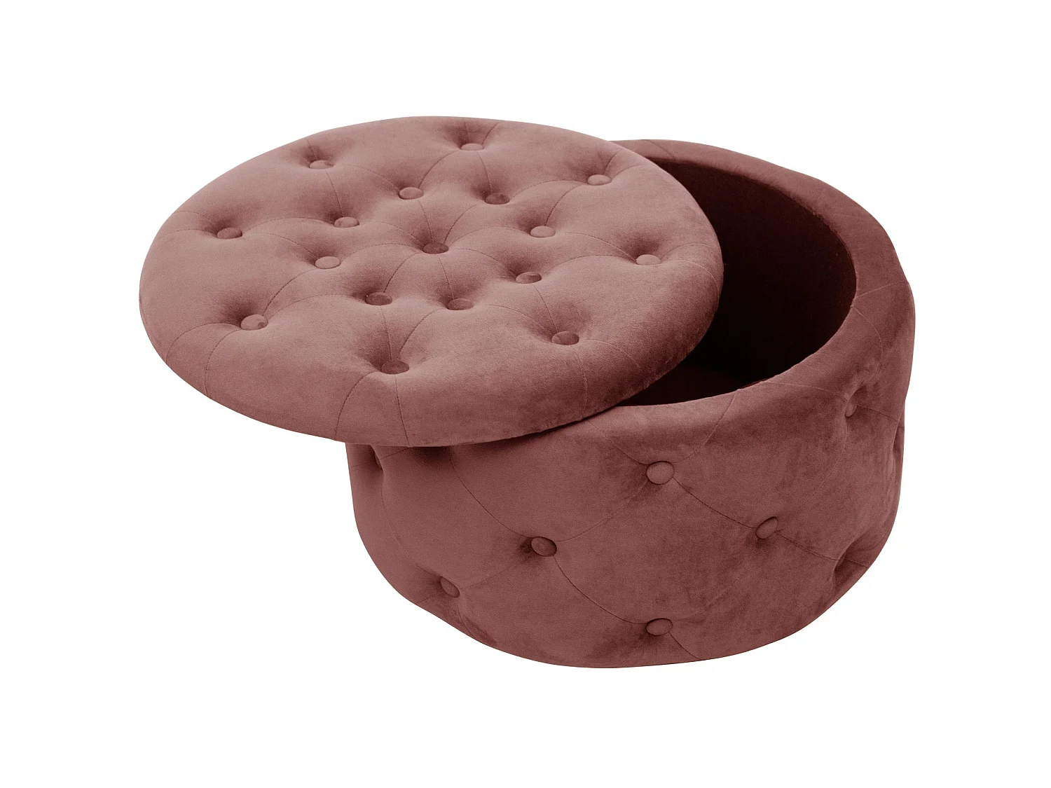 Puffeira Alia Veludo Rosa Pó - Design Redondo, Armazenamento Interno, Alta Qualidade e Conforto, Produto de Montagem Fácil, Carga Máxima 80kg
