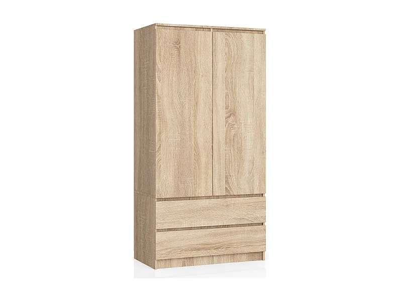 Guarda-Roupa Sonoma S90 2D 2 Gavetas, 90x180x51 cm, Madeira Laminada, Estilo Moderno