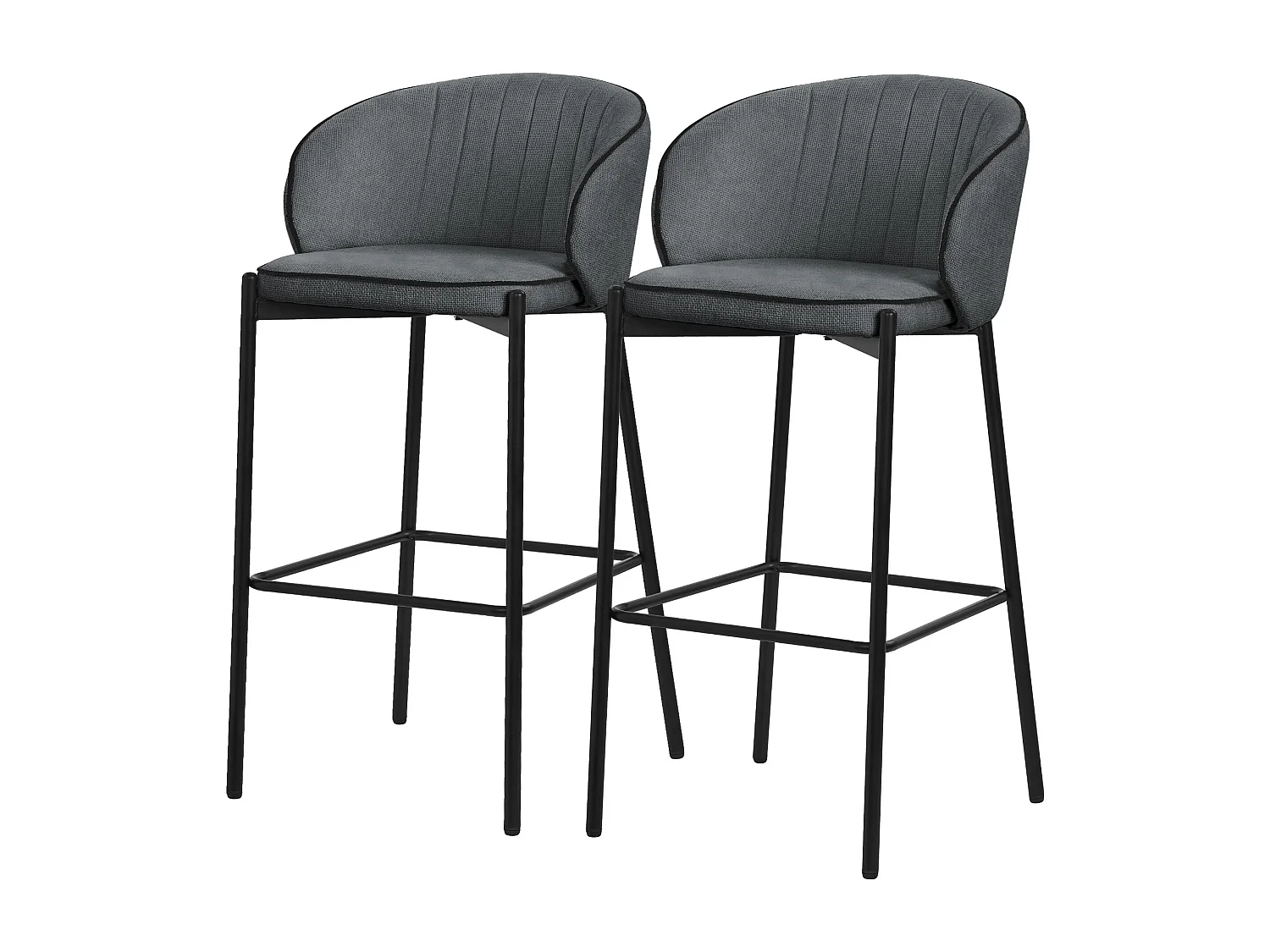 Lot 2 tabourets de bar tissu anthracite hauteur 76cm avec dossier arrondi et repose-pieds cadre en métal chaises de comptoir sièges hauts bistrot îlot