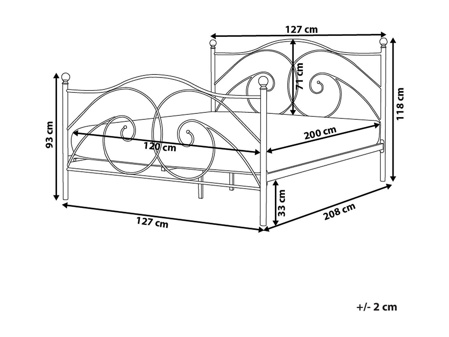 Lit avec sommier Métal DINARD 120 x 200 cm Noir