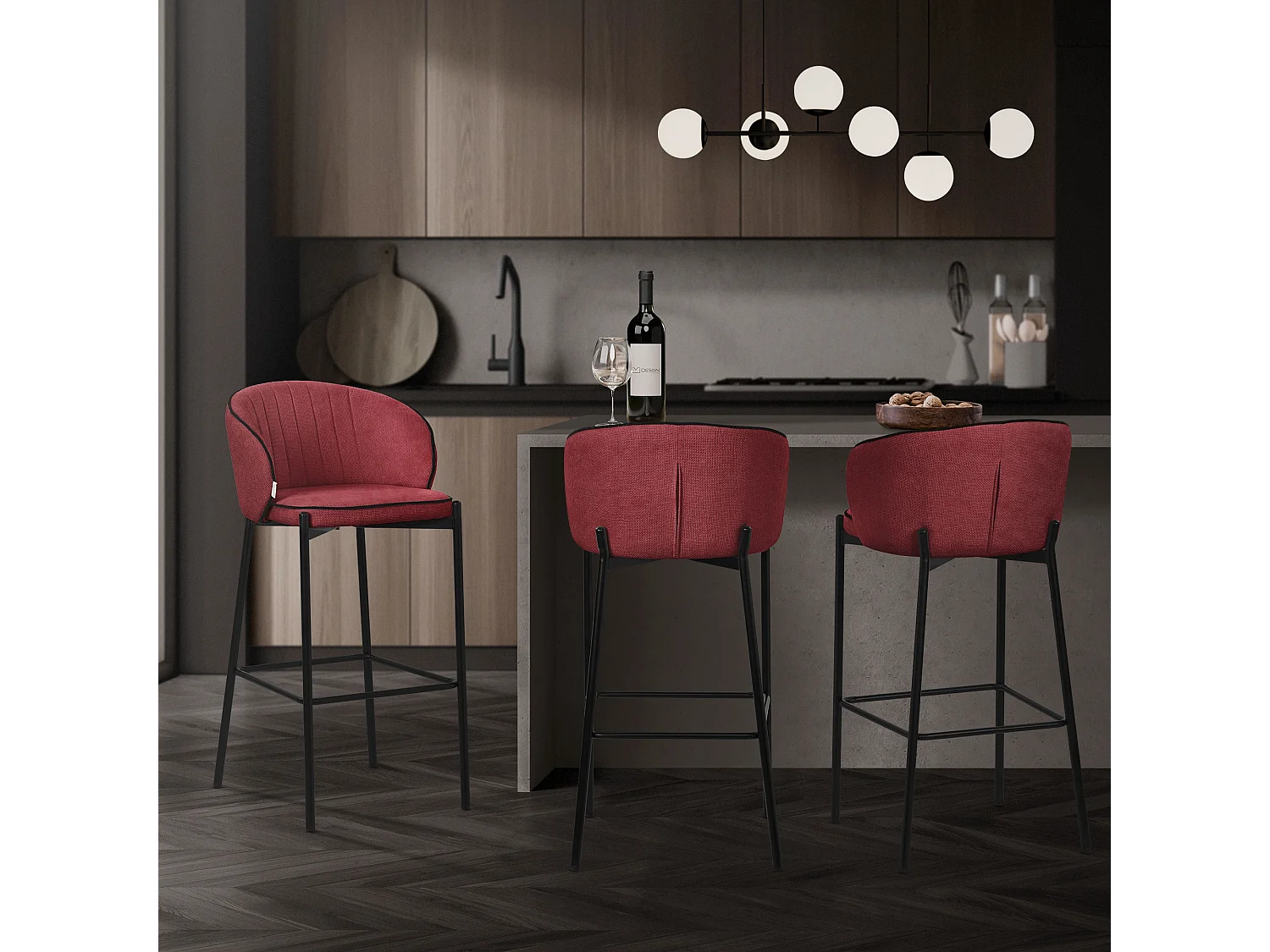 ML-Design Set 2 sgabelli da bar rosso, in tessuto, A 76 cm, con schienale e poggiapiedi, sgabello alto imbottito per cucina, sedia da isola o bancone