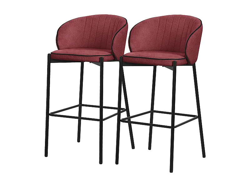 Lot 2 tabourets de bar tissu rouge hauteur 76 cm avec dossier arrondi et repose-pieds cadre en métal chaises de comptoir sièges hauts bistrot îlot
