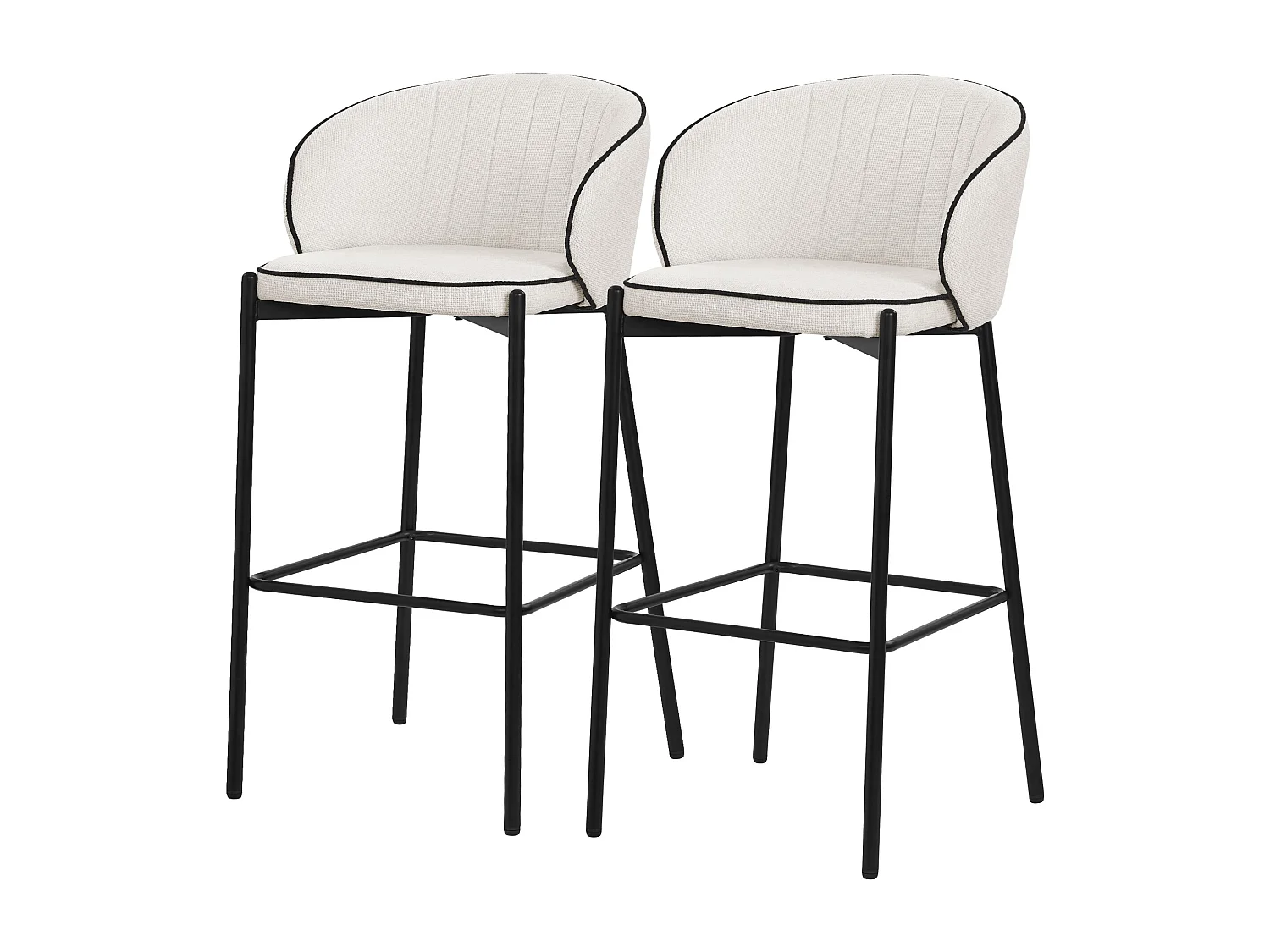 ML-Design Set 2 sgabelli da bar beige, in tessuto, A 76 cm, con schienale e poggiapiedi, sgabello alto imbottito per cucina, sedia da isola o bancone