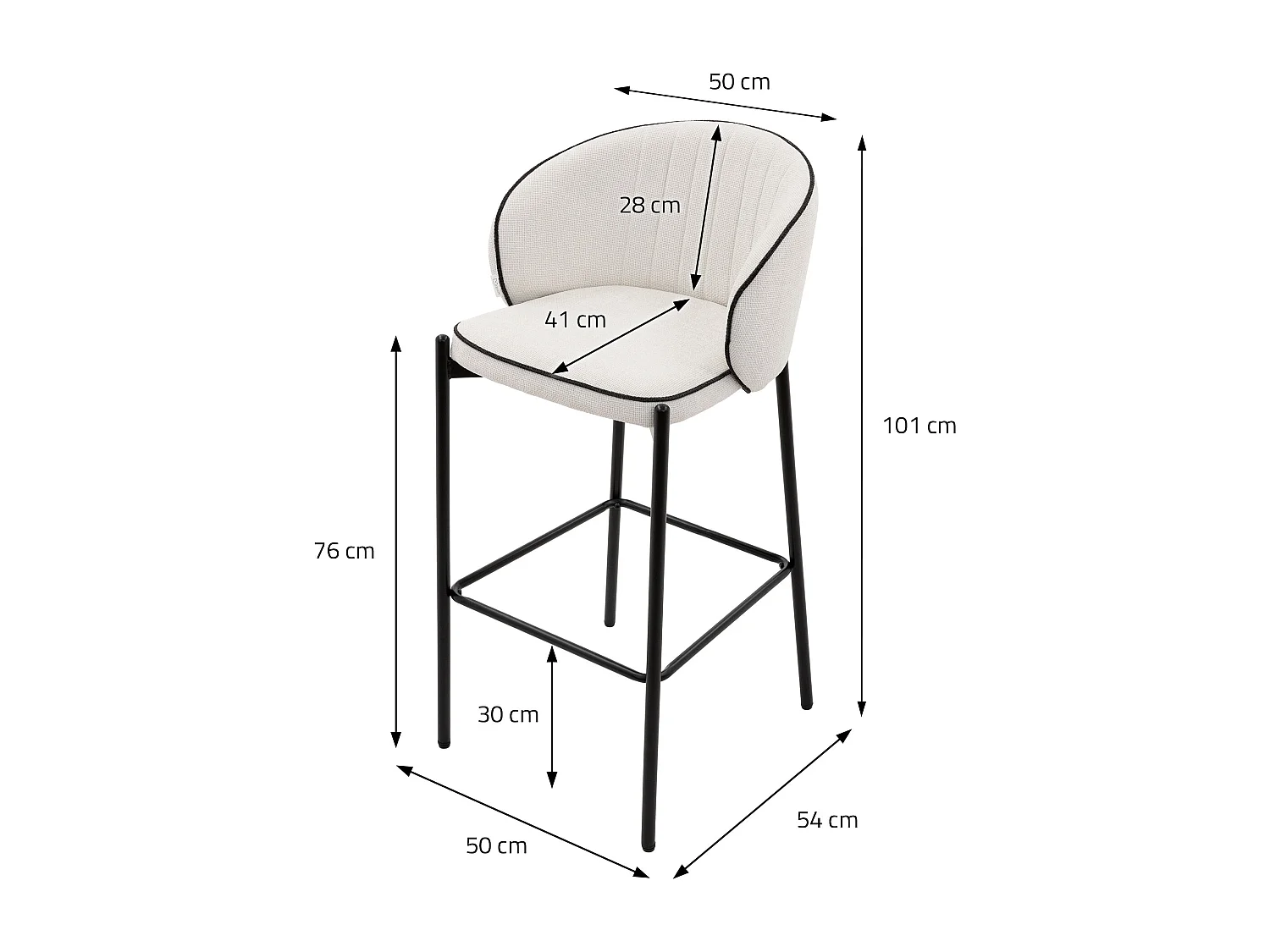 ML-Design Set 2 sgabelli da bar beige, in tessuto, A 76 cm, con schienale e poggiapiedi, sgabello alto imbottito per cucina, sedia da isola o bancone