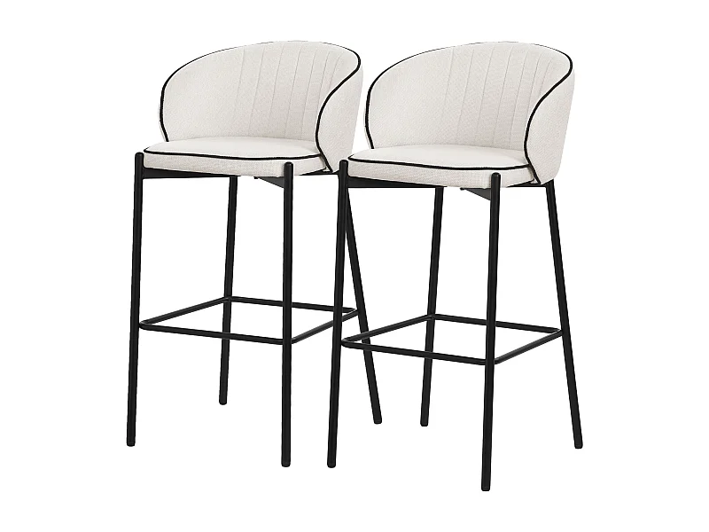 ML-Design Set 2 sgabelli da bar beige, in tessuto, A 76 cm, con schienale e poggiapiedi, sgabello alto imbottito per cucina, sedia da isola o bancone