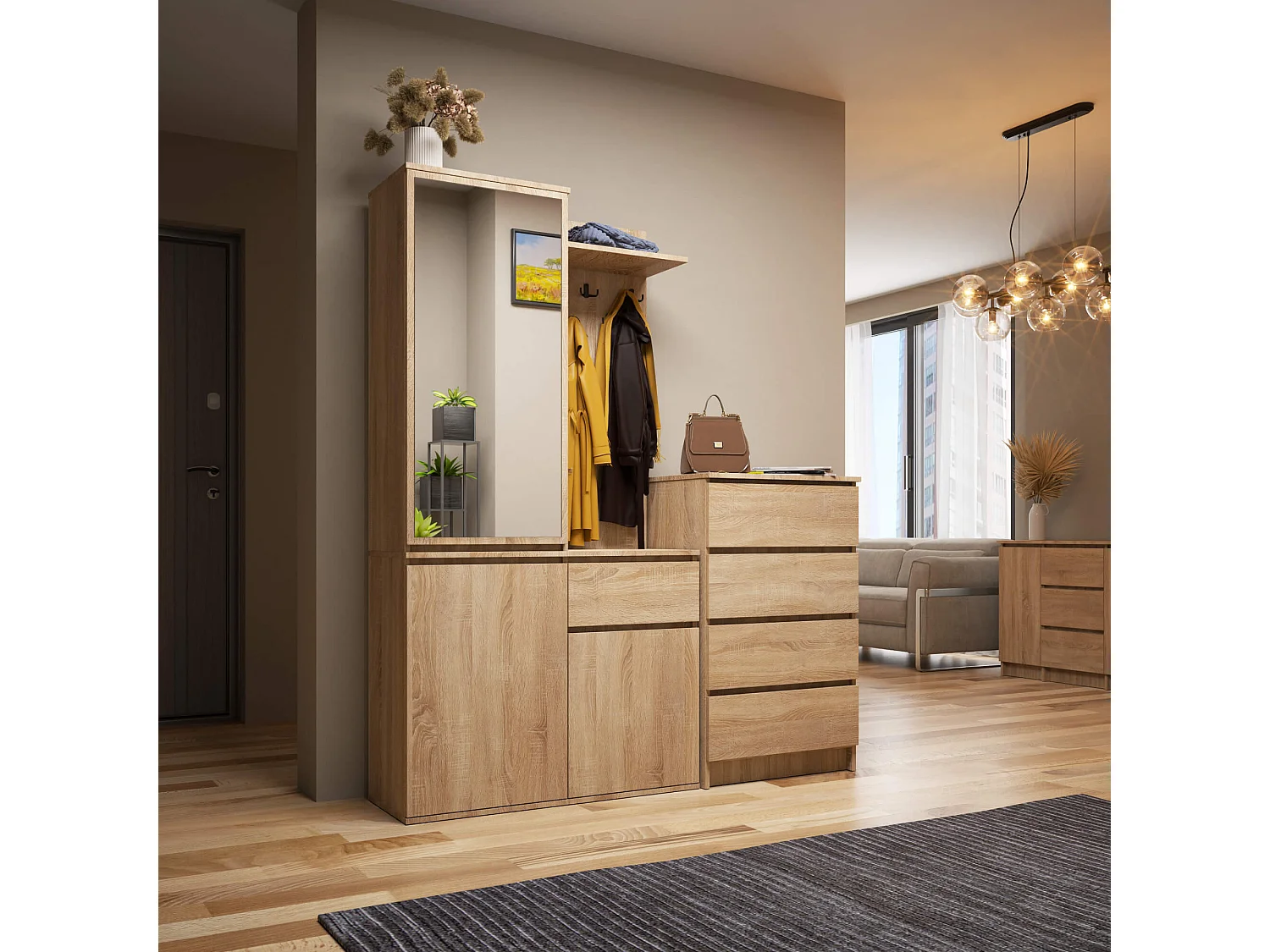 Conjunto de Móveis para Hall de Entrada ENTRO PK Carvalho Sonoma