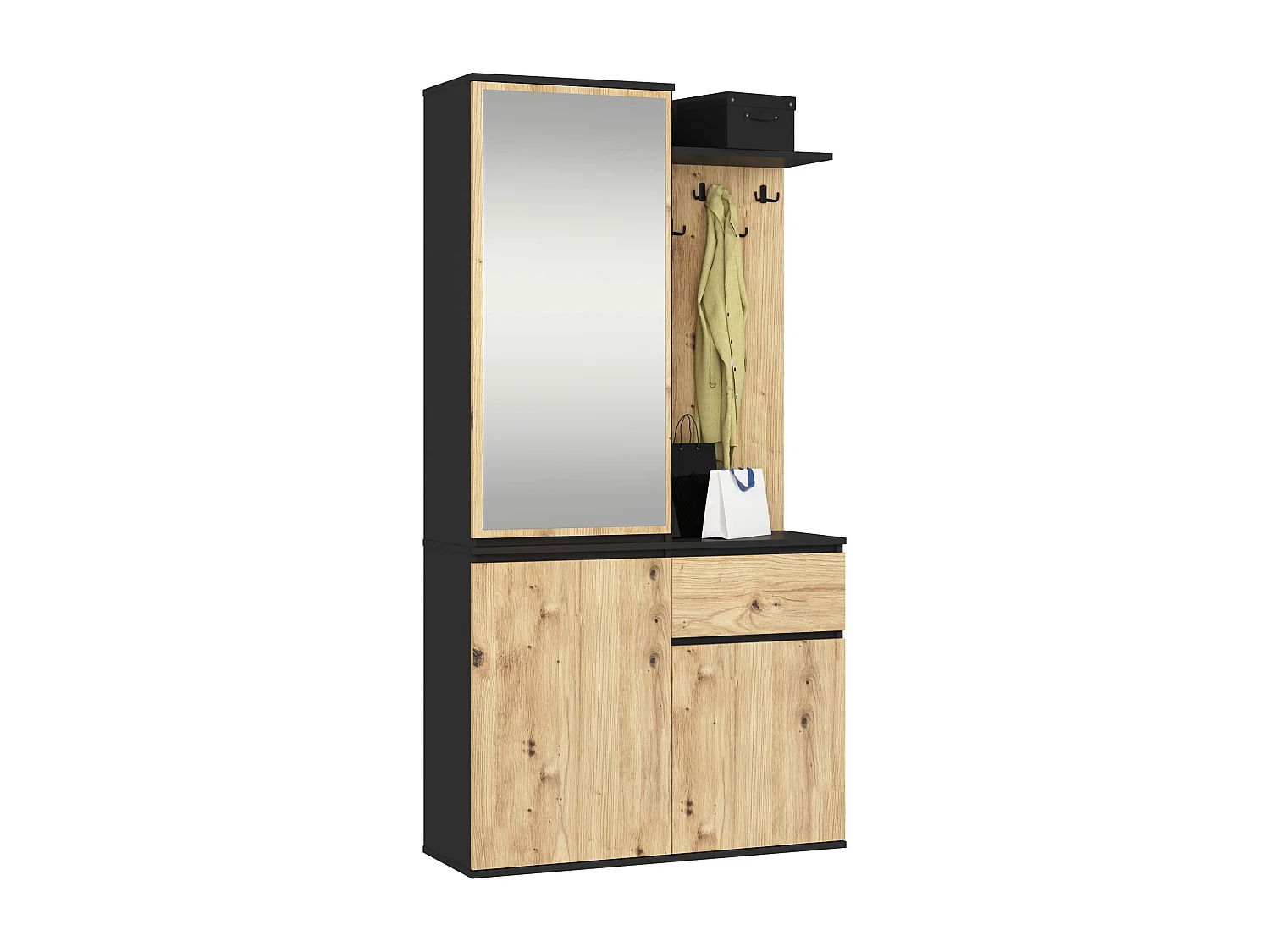 Conjunto de Móveis para Hall de Entrada ENTRO Preto/Carvalho Artisan