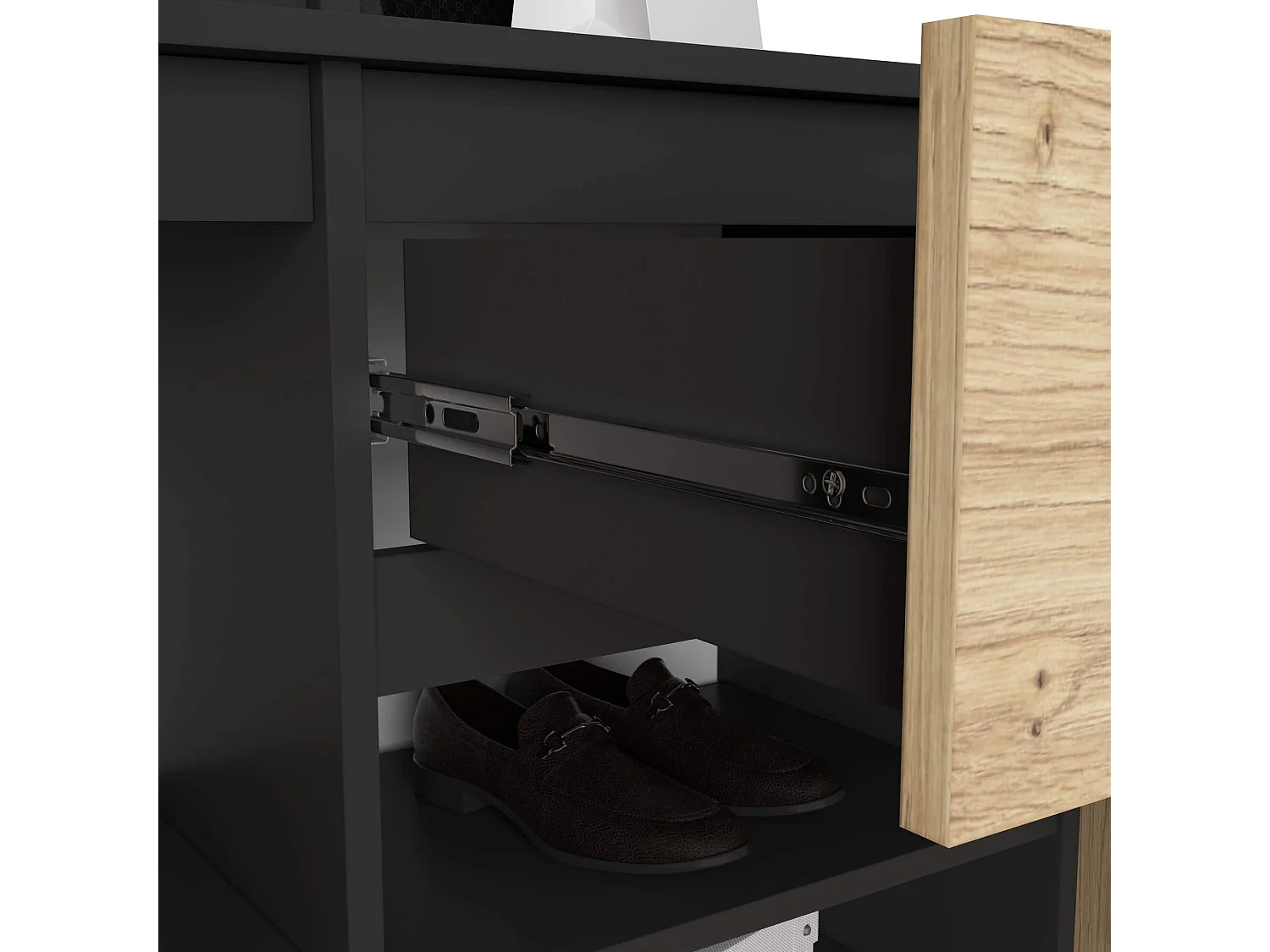 Conjunto de Móveis para Hall de Entrada ENTRO Preto/Carvalho Artisan