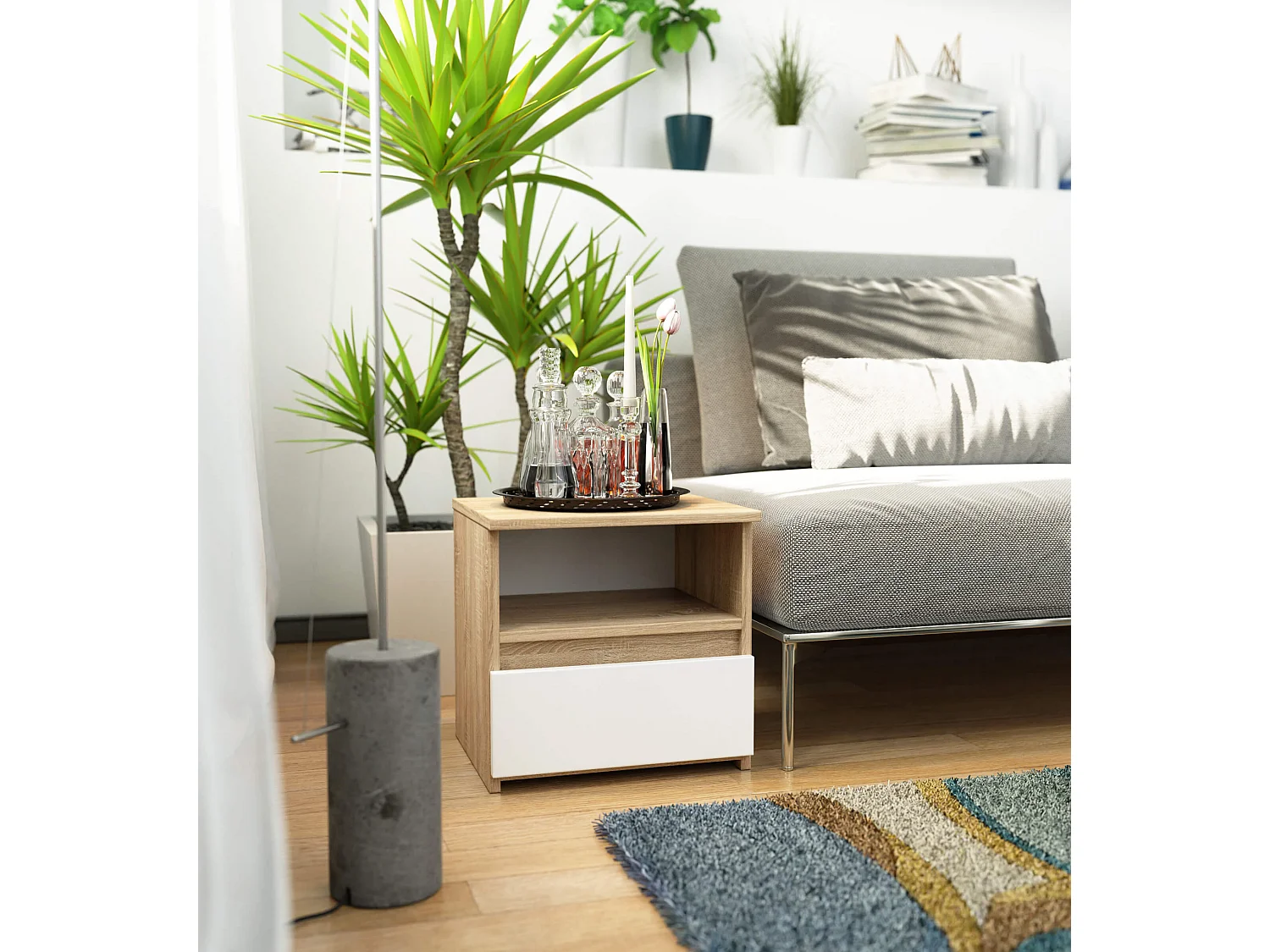 Cômoda Sonora - Carvalho Sonoma/Branco com Gaveta e Prateleira, 40cm de Largura