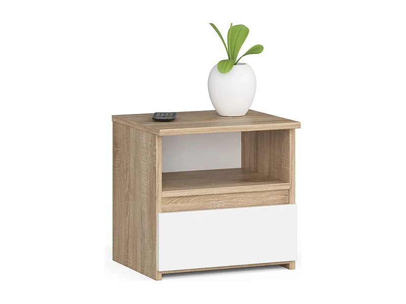 Cômoda Sonora - Carvalho Sonoma/Branco com Gaveta e Prateleira, 40cm de Largura