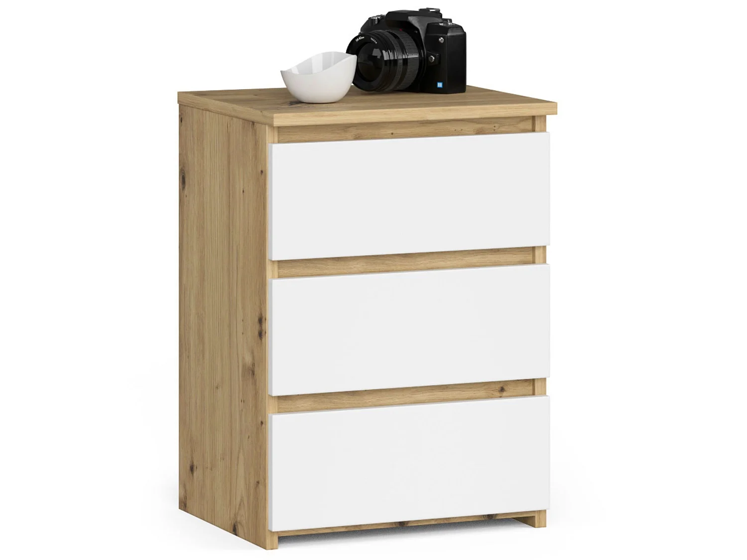 Cômoda Elegante 3 Gavetas - Carvalho Artisan e Branco, 40x57 cm