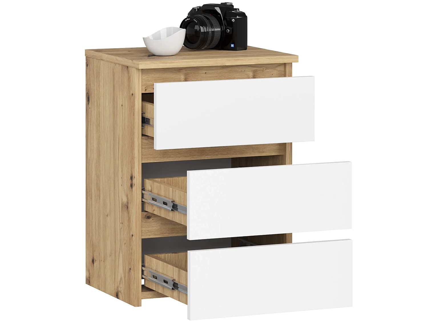 Cômoda Elegante 3 Gavetas - Carvalho Artisan e Branco, 40x57 cm