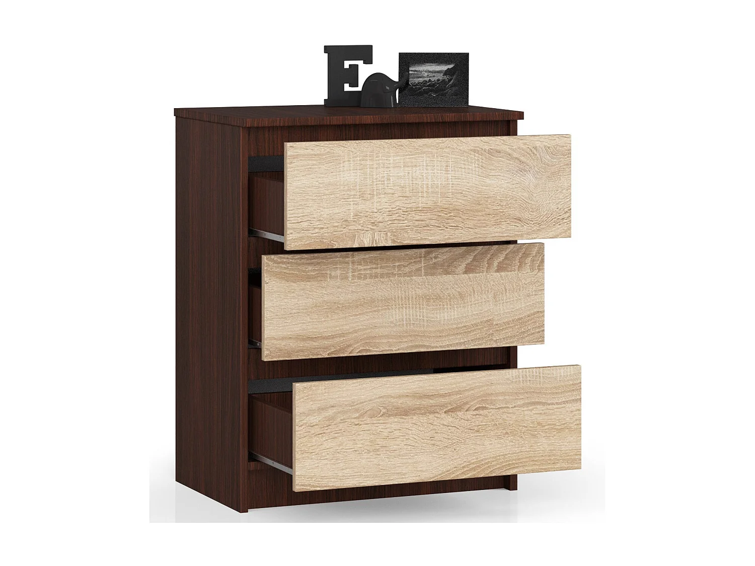 Cômoda Estilo Moderno K60 3 Gavetas - Wenge/Sonoma 60x77x40 cm