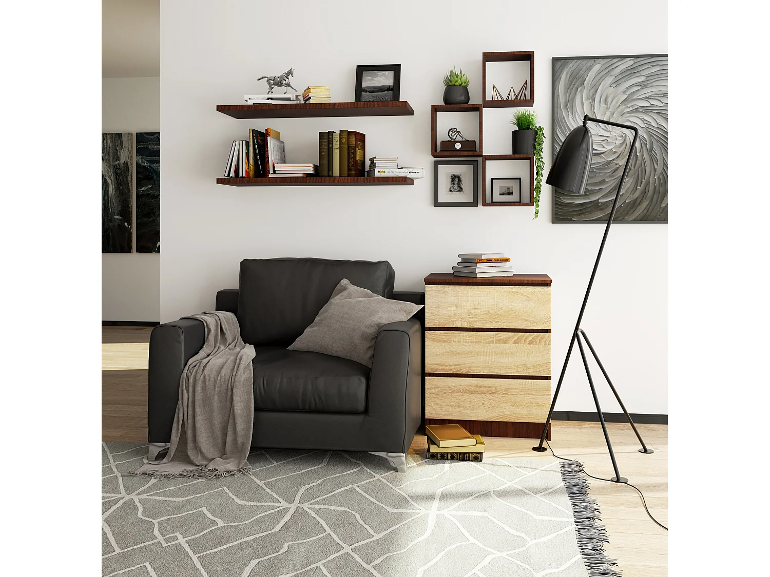 Cômoda Estilo Moderno K60 3 Gavetas - Wenge/Sonoma 60x77x40 cm