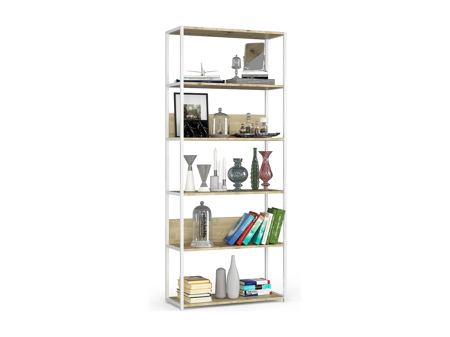 Estante Metálica Loft Branco/Carvalho Artisan 80 cm