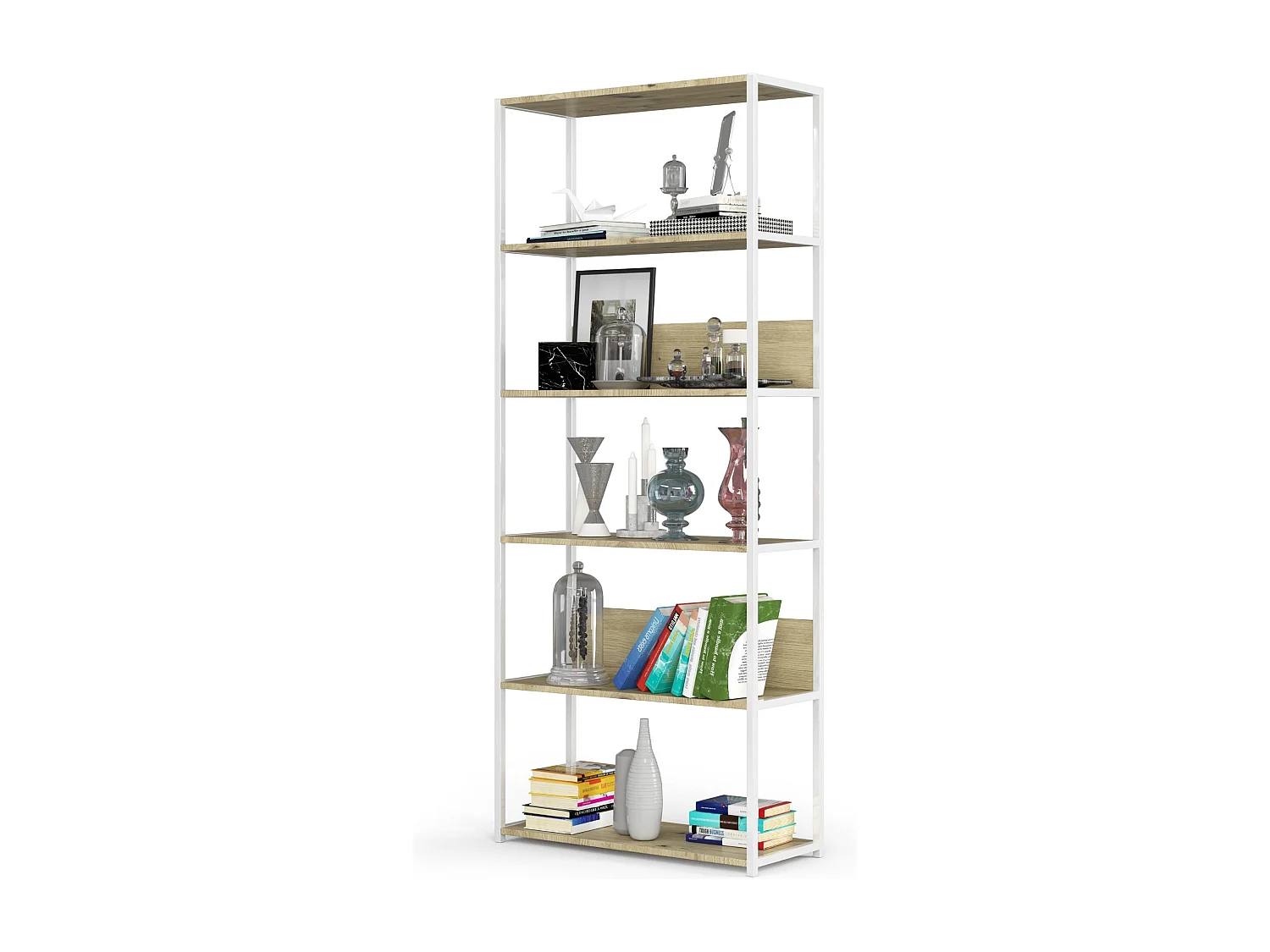 Estante Metálica Loft Branco/Carvalho Artisan 80 cm