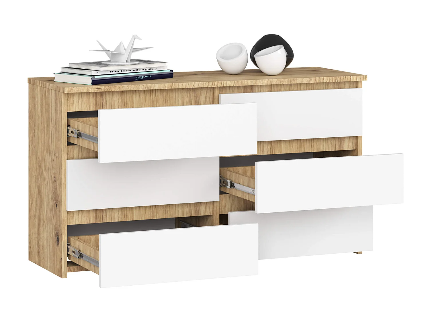 Cômoda com 6 Gavetas Artisan & Branco - Design Moderno, 100x57x35 cm, Laminado, ABS, Montagem Fácil