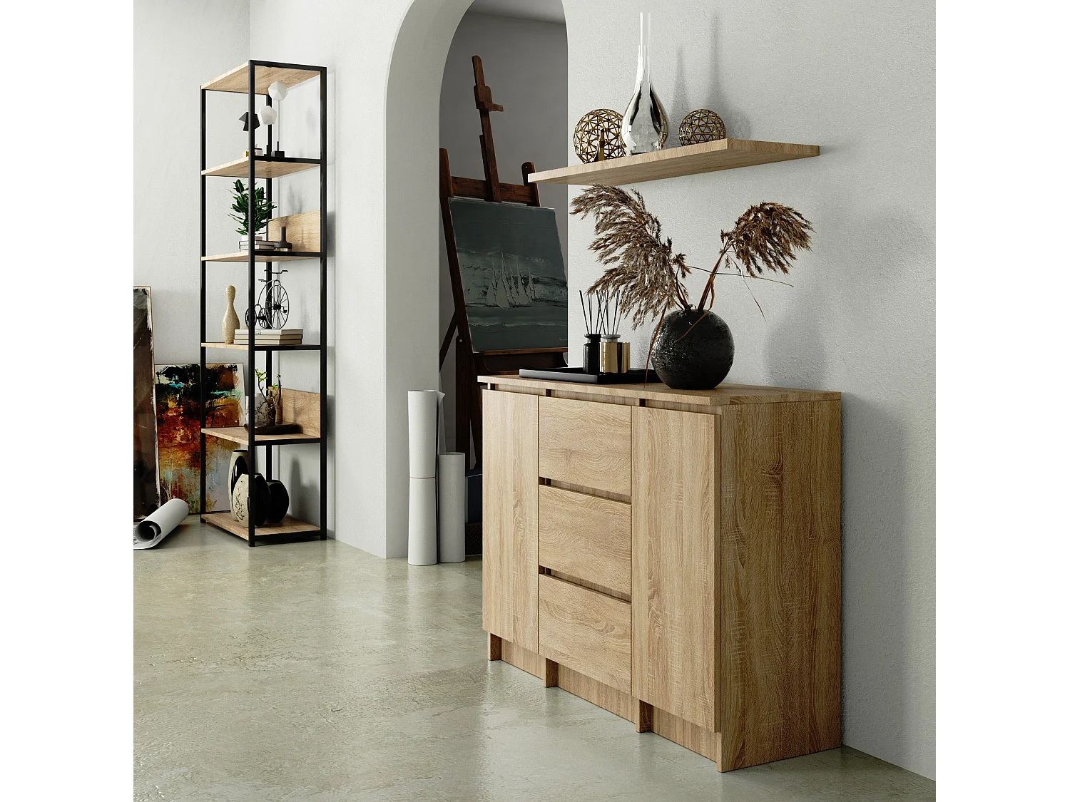 Cômoda K100 Carvalho de Sonoma 2 Portas 3 Gavetas 101x76x35 cm