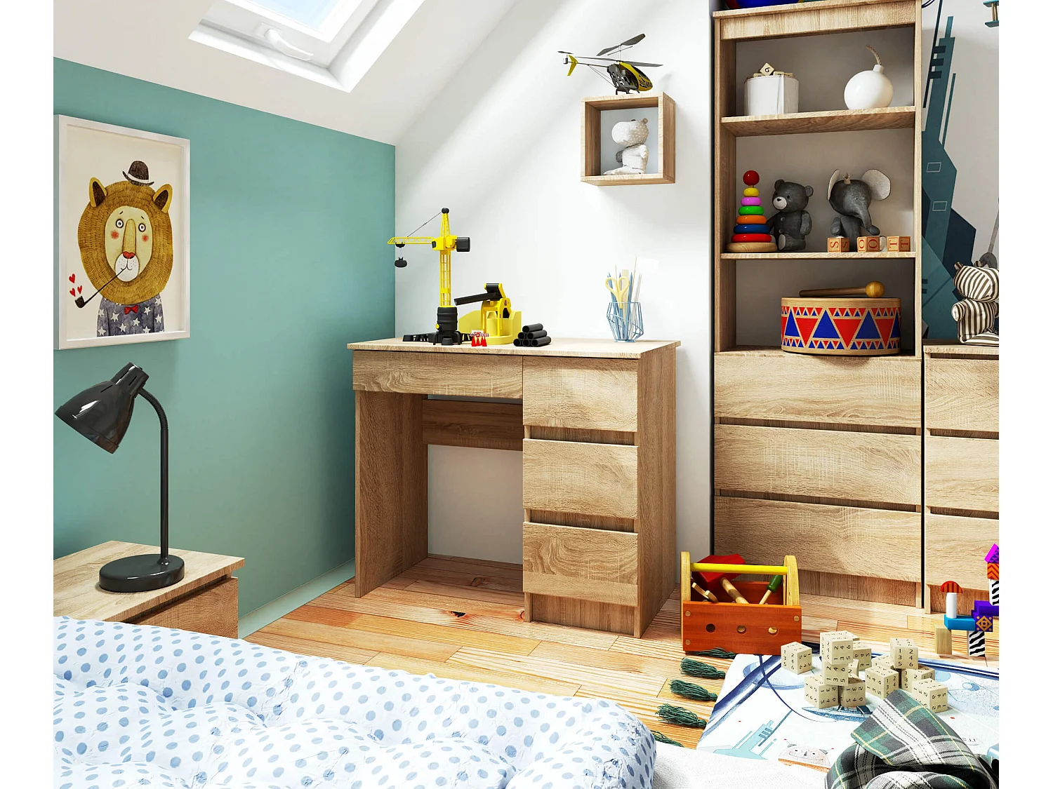 Escrivaninha Direita A-7 Carvalho de Sonoma com 4 Gavetas e Acabamento Fosco