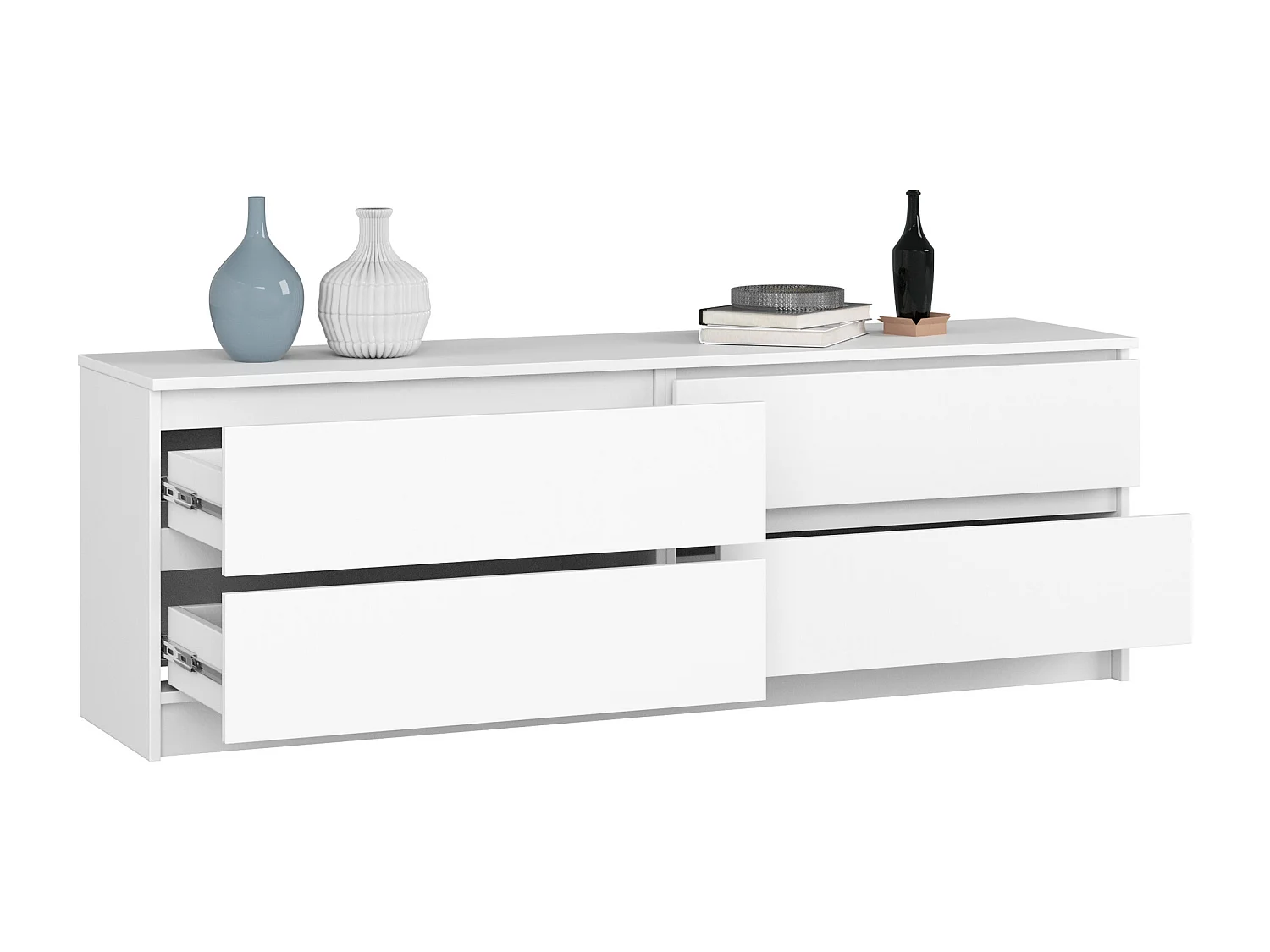 Cômoda Branca Moderna K160 c/ 4 Gavetas - Acabamento Fosco, 160cm