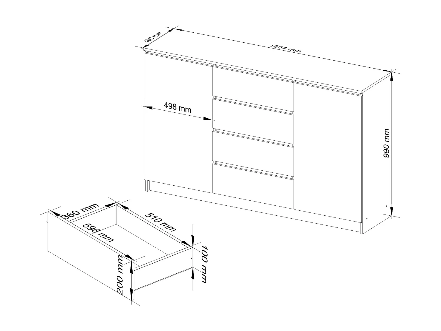 Cômoda Branca Elegante K160 com 4 Gavetas e 2 Portas