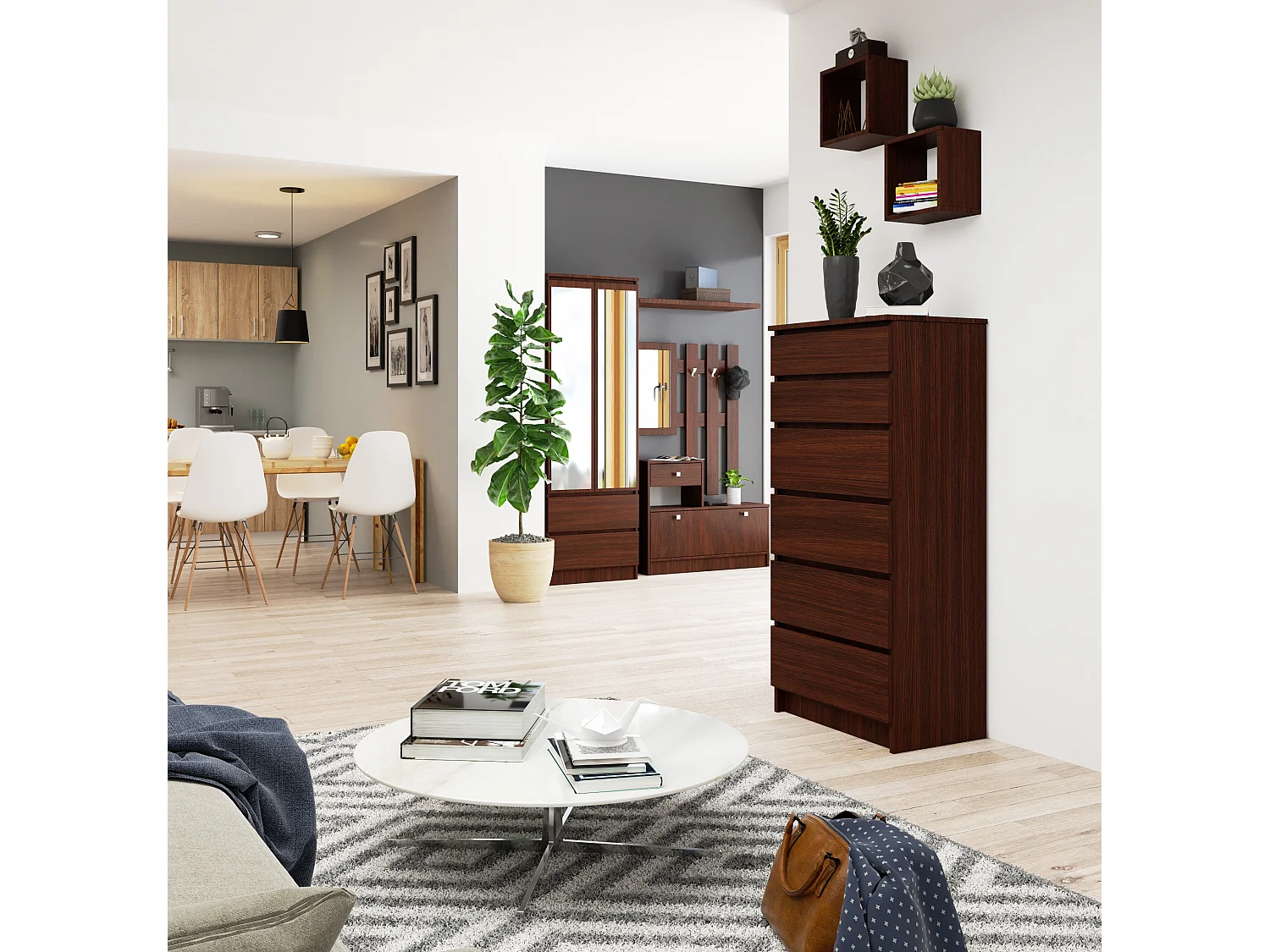 Cômoda M60: Elegância Wenge com 6 Gavetas - Montagem Facilmente Construtível