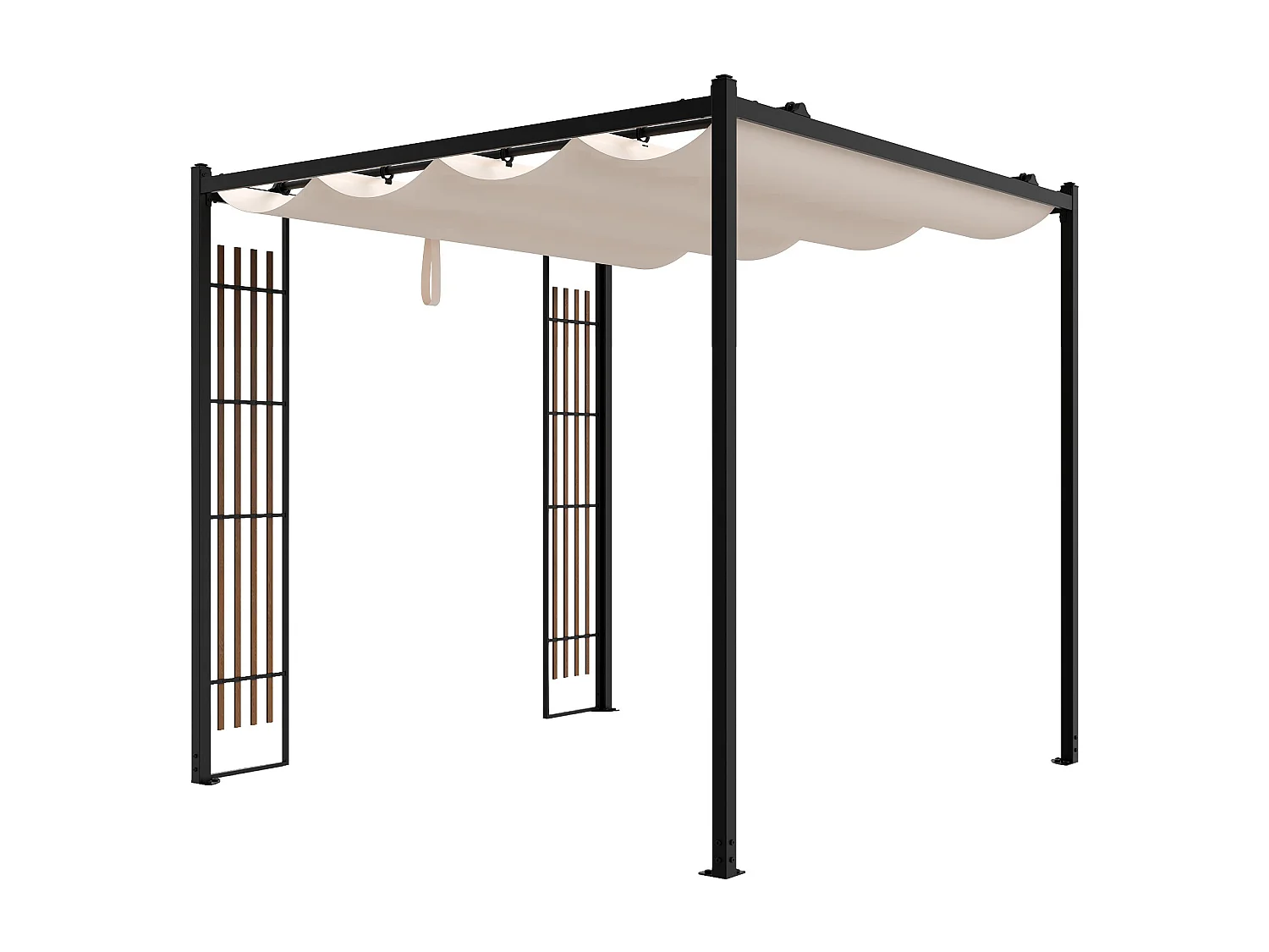 Pergola autoportante modulable en acier avec toit rétractable et treillis - 5,3 m² - noir - MAZARA