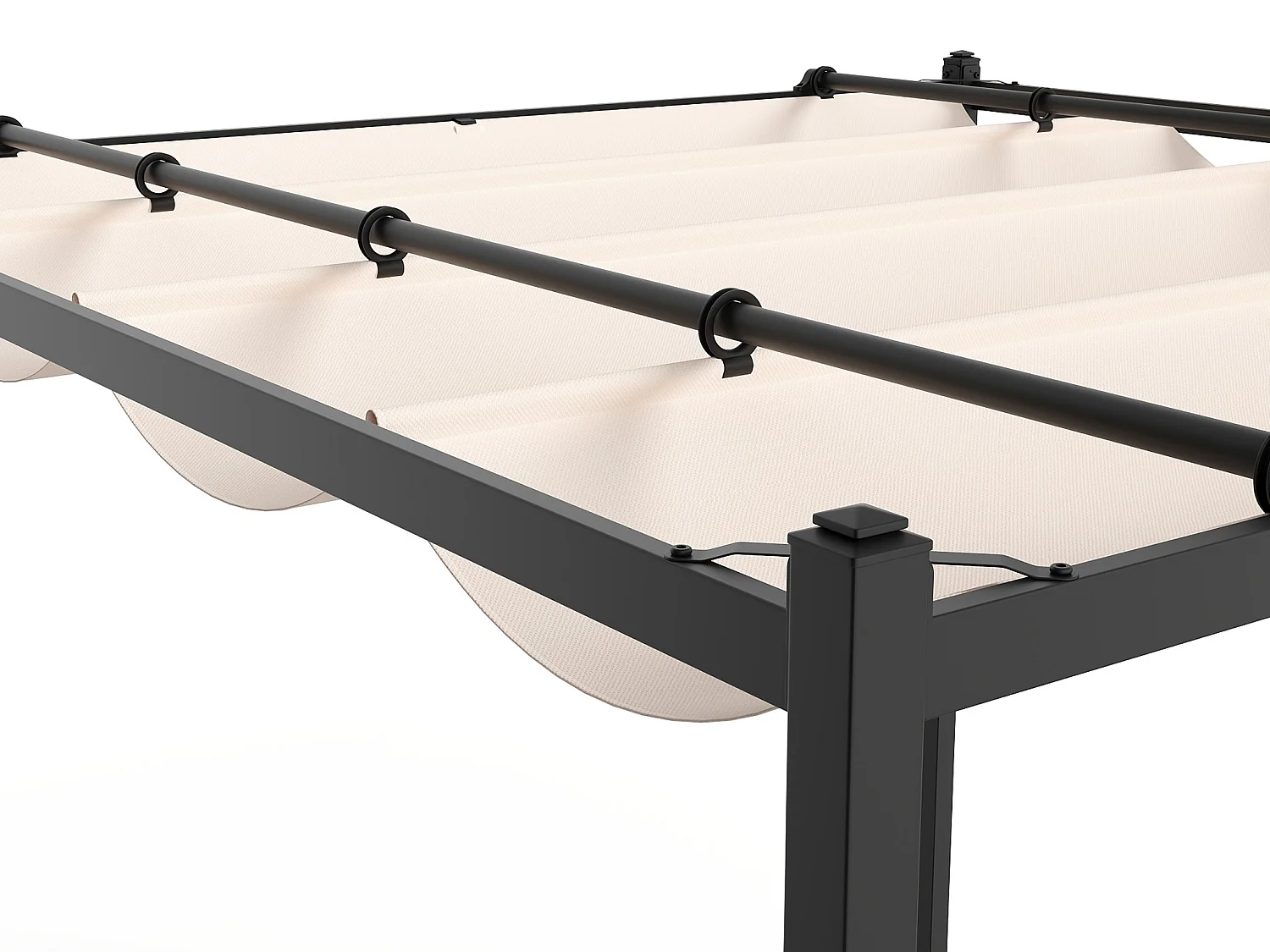 Pergola autoportante modulable en acier avec toit rétractable - 10,6 m² - noir - MAZARA