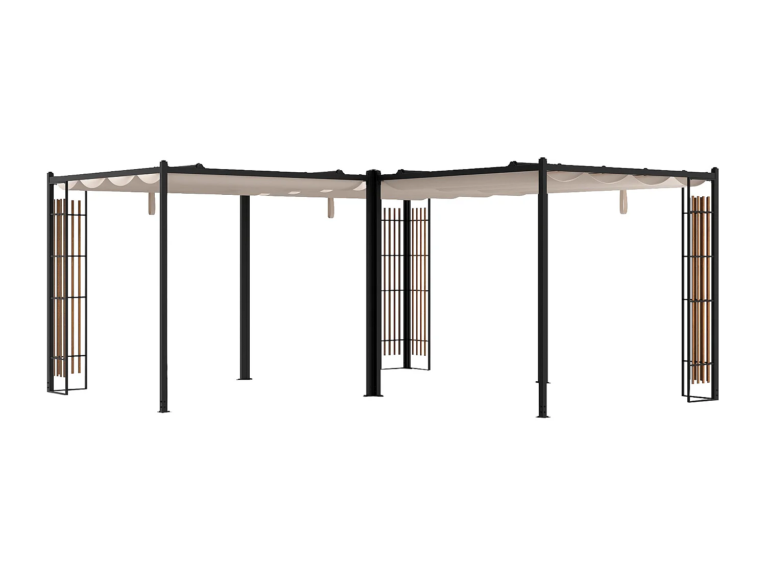 Pergola autoportante modulable en acier avec toit rétractable et treillis - 15,9 m² - noir - MAZARA