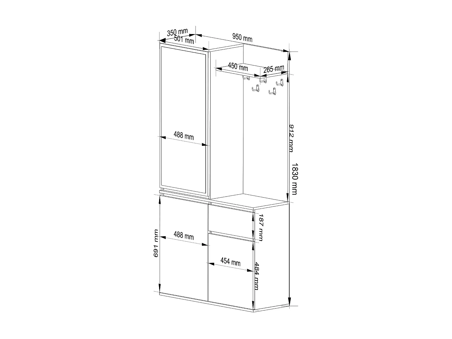 Conjunto de Móveis para Corredor ENTRO PK Branco