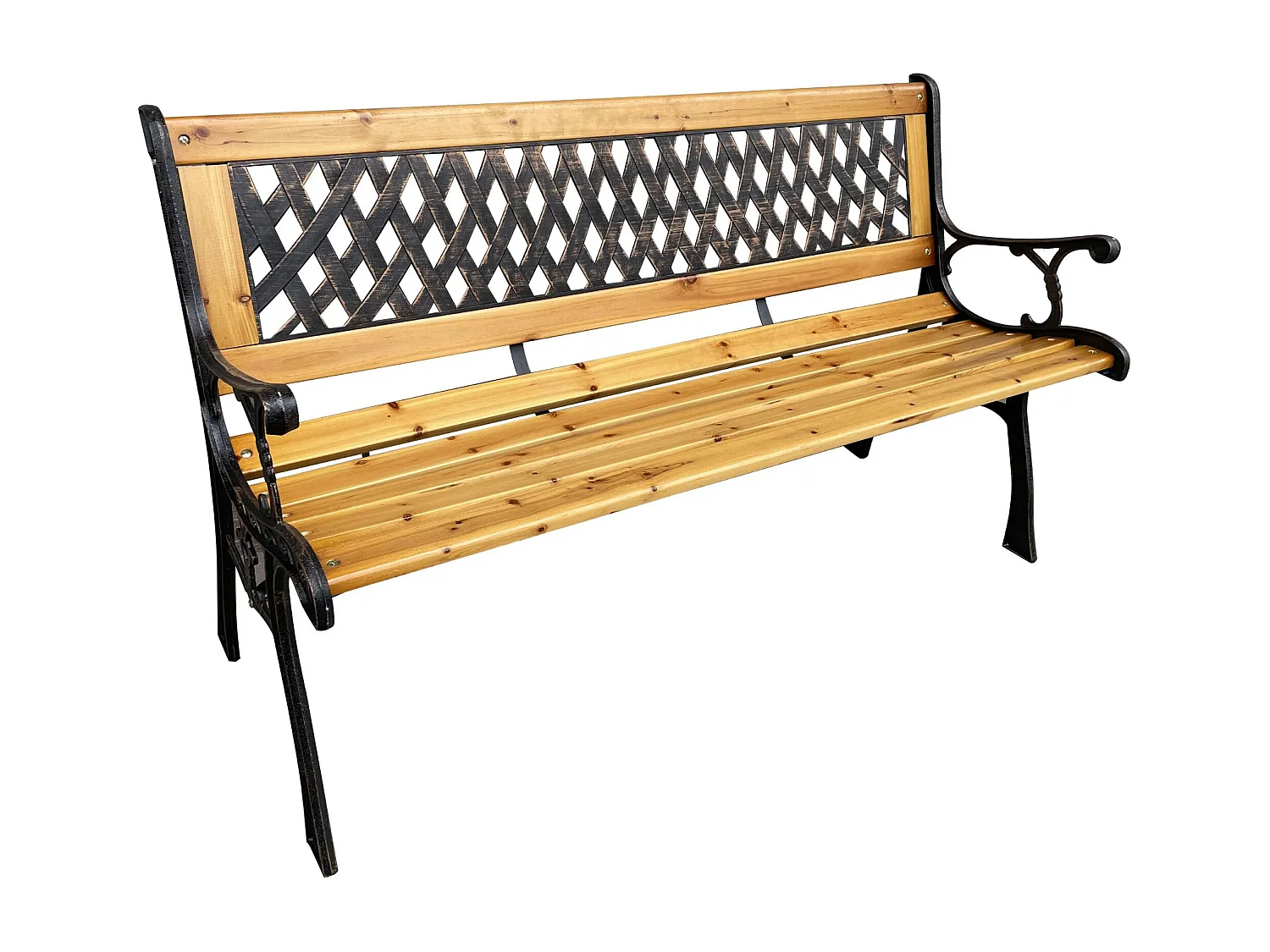 Banco de Jardim MIRT - Madeira Natural & Estrutura Metálica, Cor Marrom, 125cm