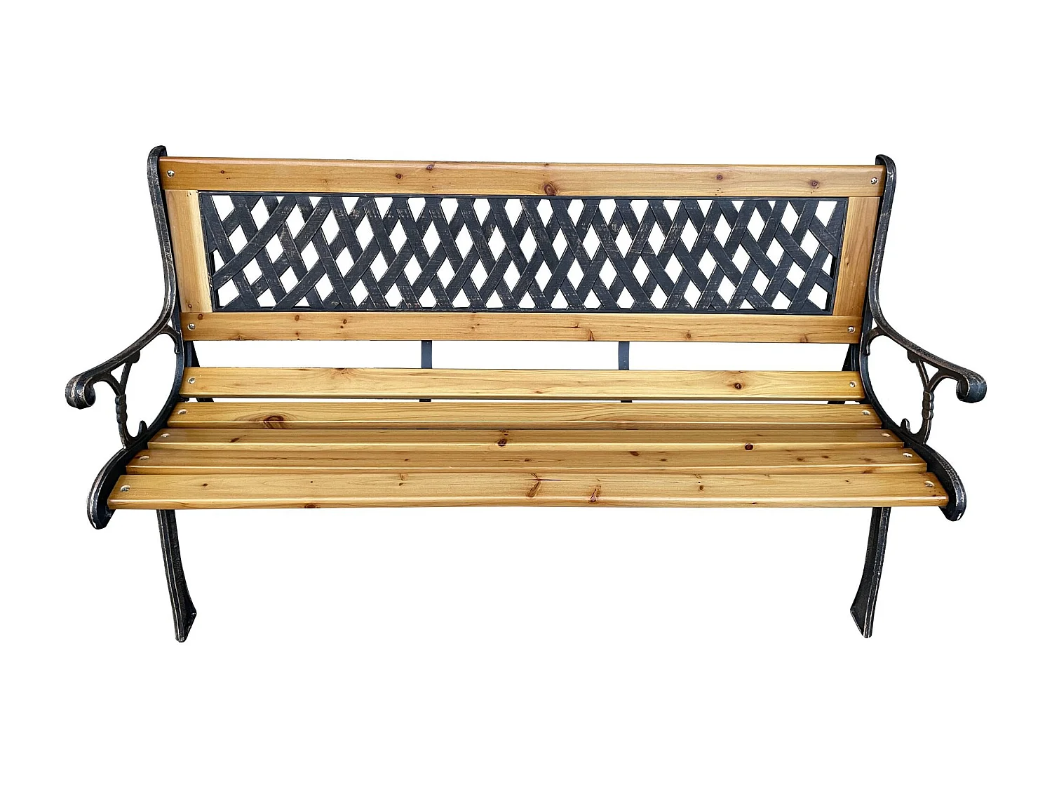 Banco de Jardim MIRT - Madeira Natural & Estrutura Metálica, Cor Marrom, 125cm