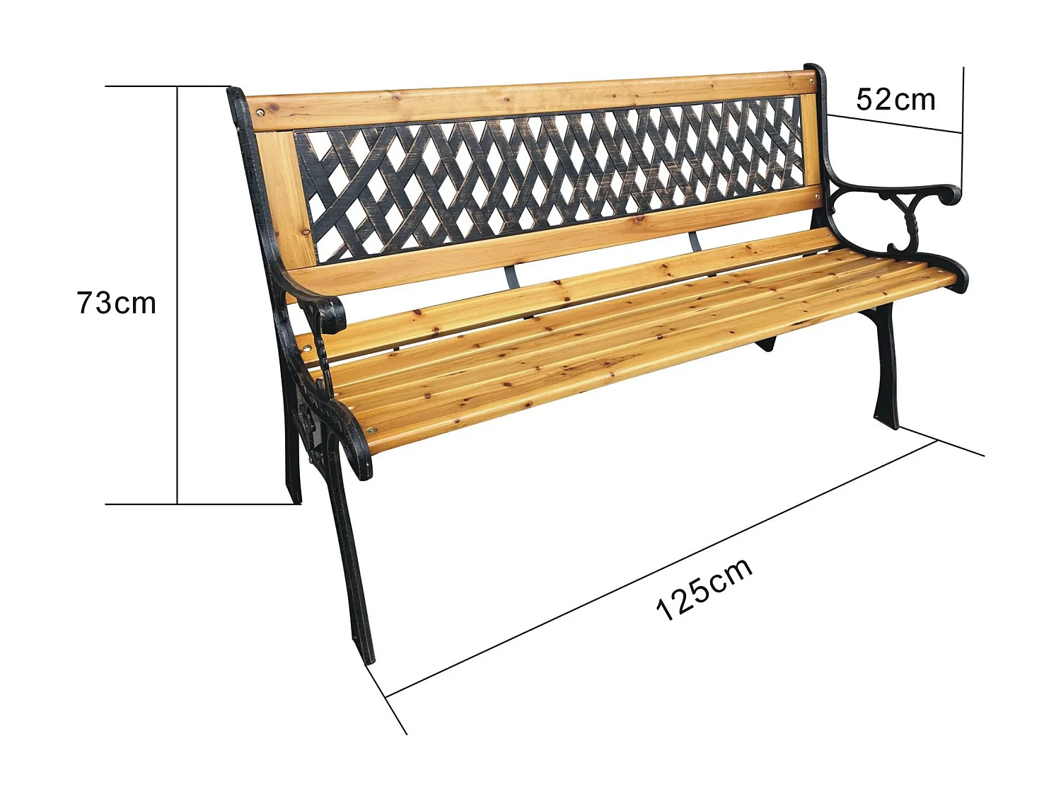 Banco de Jardim MIRT - Madeira Natural & Estrutura Metálica, Cor Marrom, 125cm