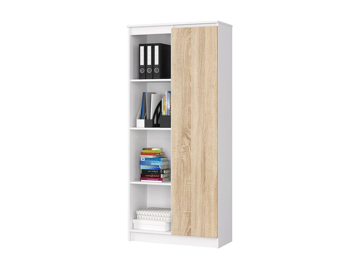 Estante Modular R80 1 Porta e 4 Prateleiras Cor Branco/Carvalho de Sonoma