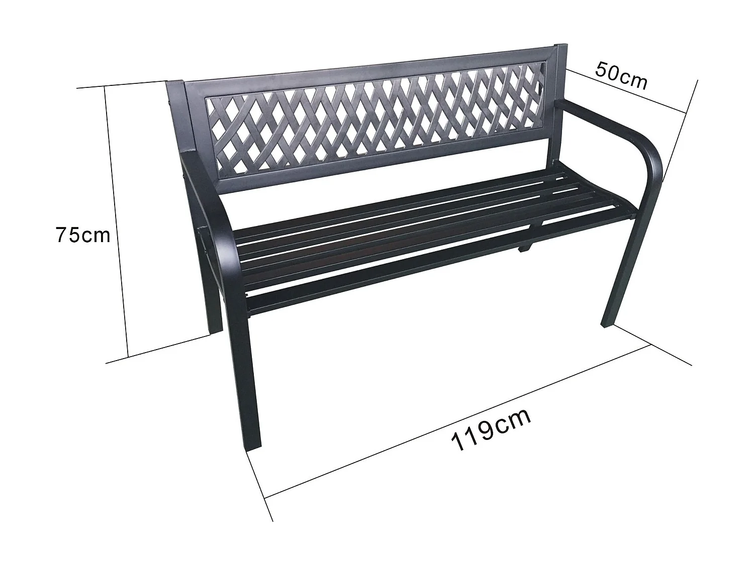Banco de Jardim KALIA Preto - Estilo Contemporâneo, Estrutura Metálica Delgado