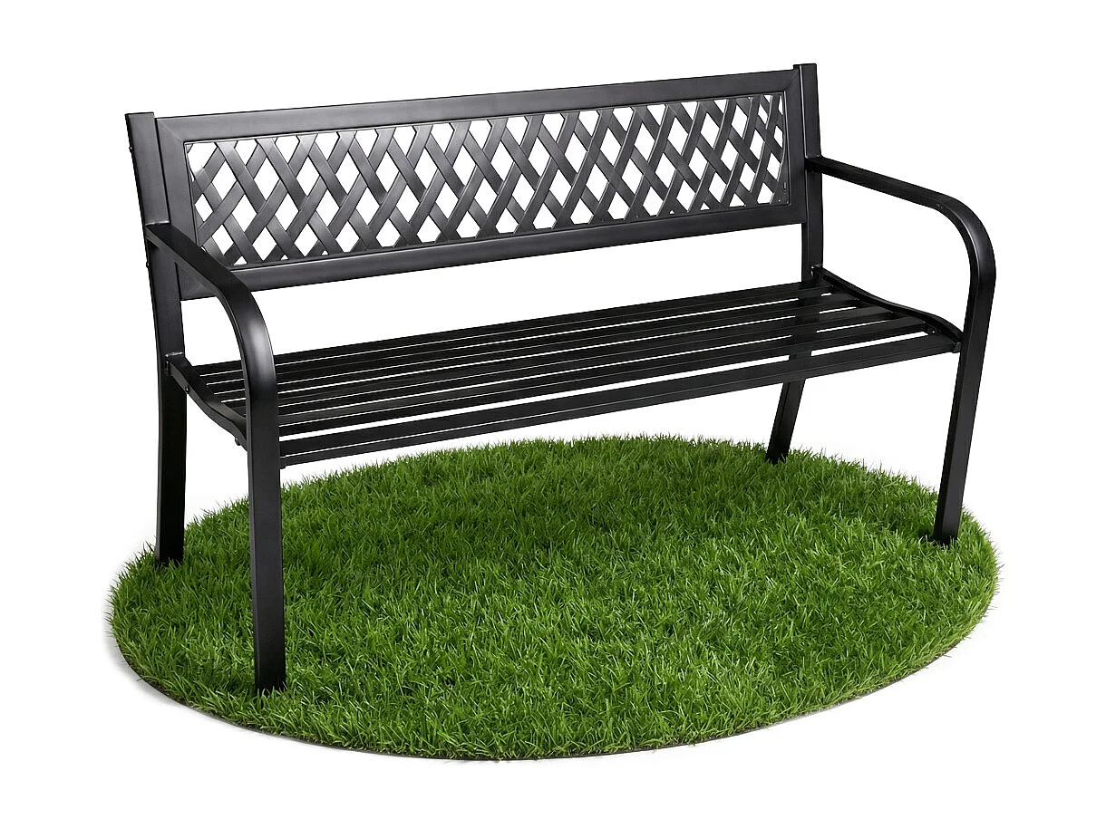 Banco de jardim preto KALIA com pernas de aço de 122 cm de largura