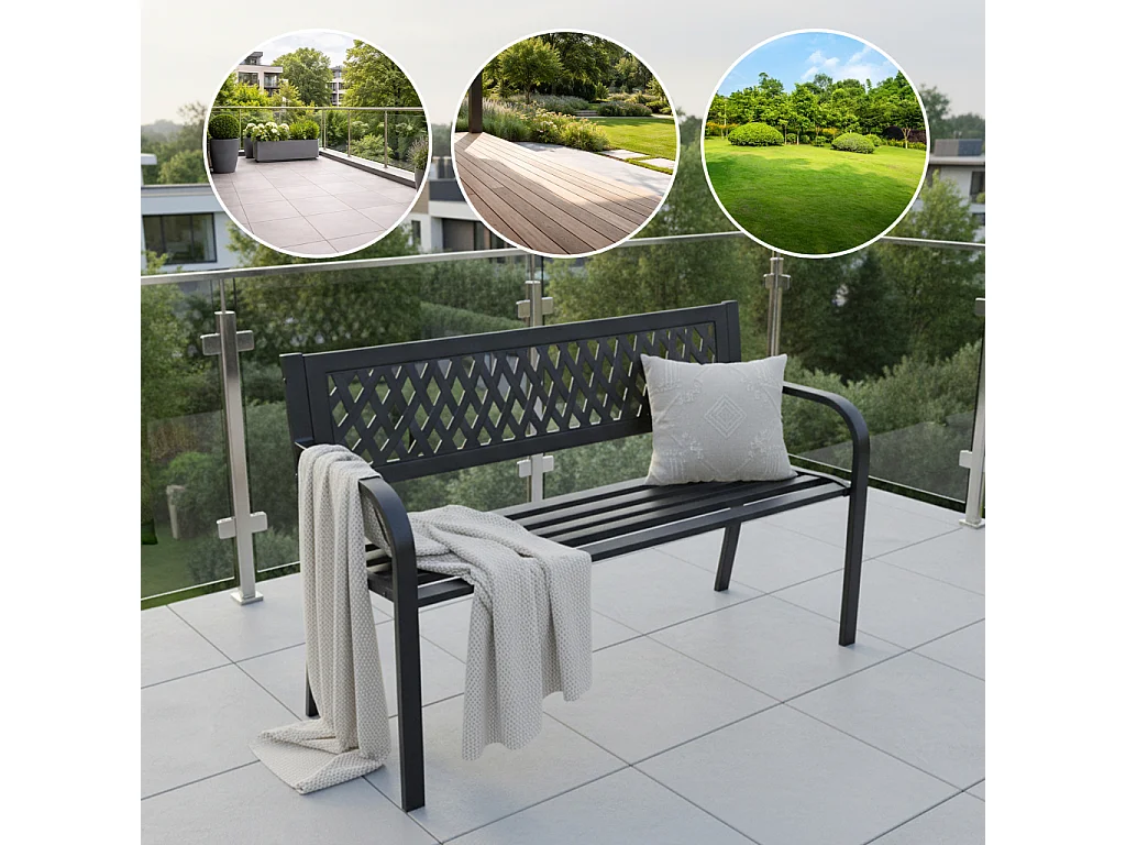 Banco de jardim preto KALIA com pernas de aço de 122 cm de largura