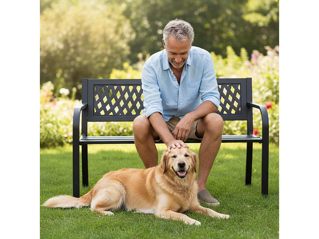 Banco de jardim preto KALIA com pernas de aço de 122 cm de largura