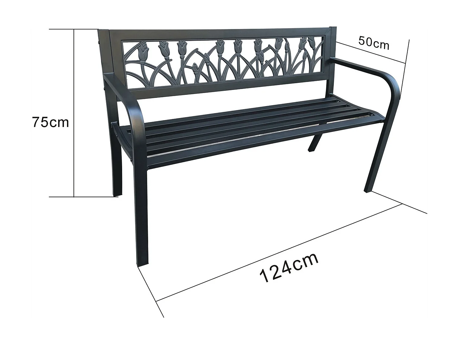 Banco de Jardim LISSA Preto em Metal e Plástico