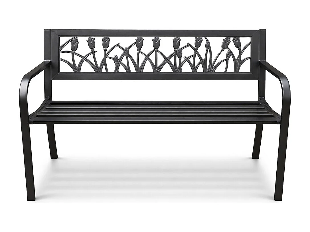 Banco de jardim preto LISSA com pernas de aço, largura 124 cm