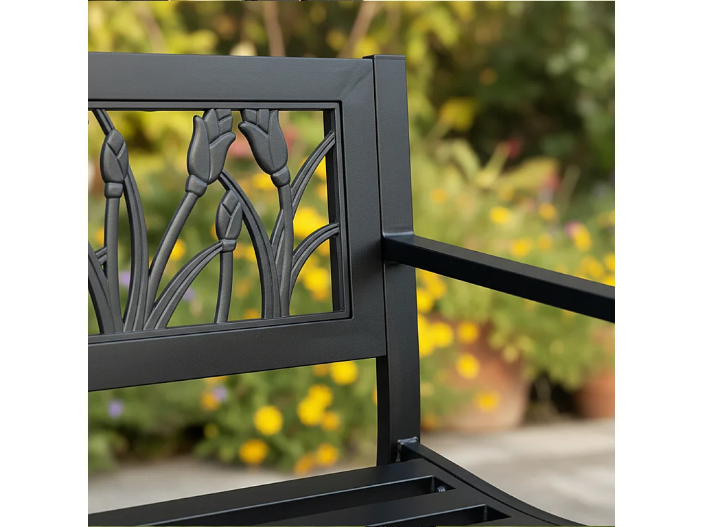 Banco de jardim preto LISSA com pernas de aço, largura 124 cm