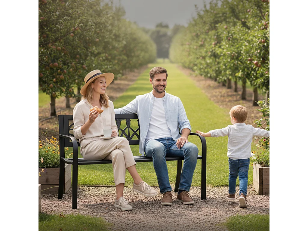 Banco de jardim preto LISSA com pernas de aço, largura 124 cm