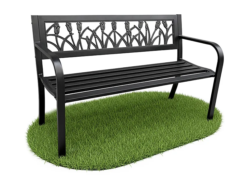 Banco de jardim preto LISSA com pernas de aço, largura 124 cm