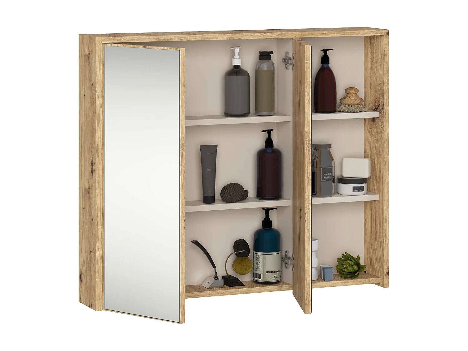 Armário Suspenso de Banheiro VAMI W90 2 Portas 3 Prateleiras - Carvalho Artisan/Kashmir