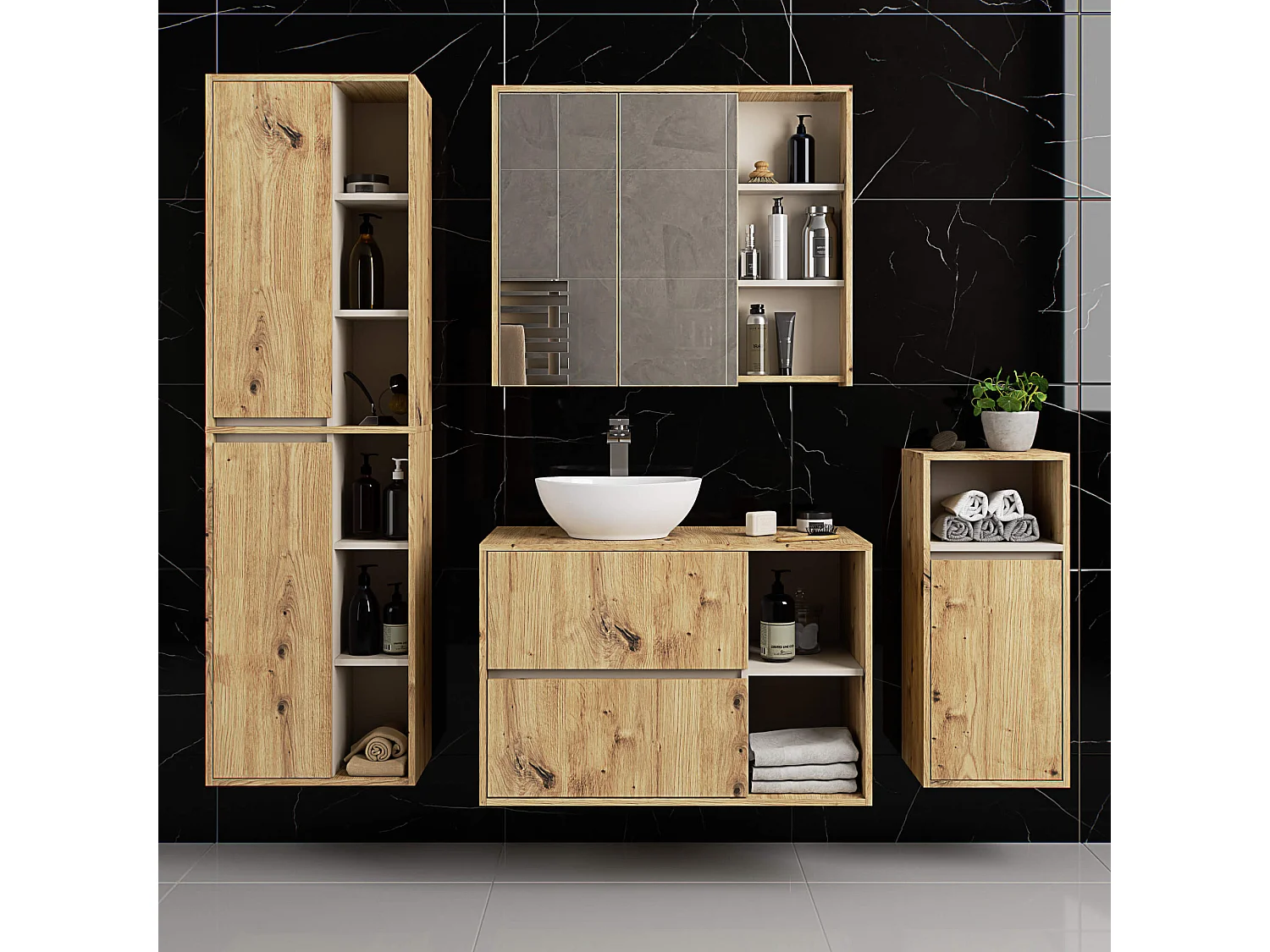 Armário Suspenso de Banheiro VAMI Artisan 50x170x30 cm 2 Portas 10 Prateleiras